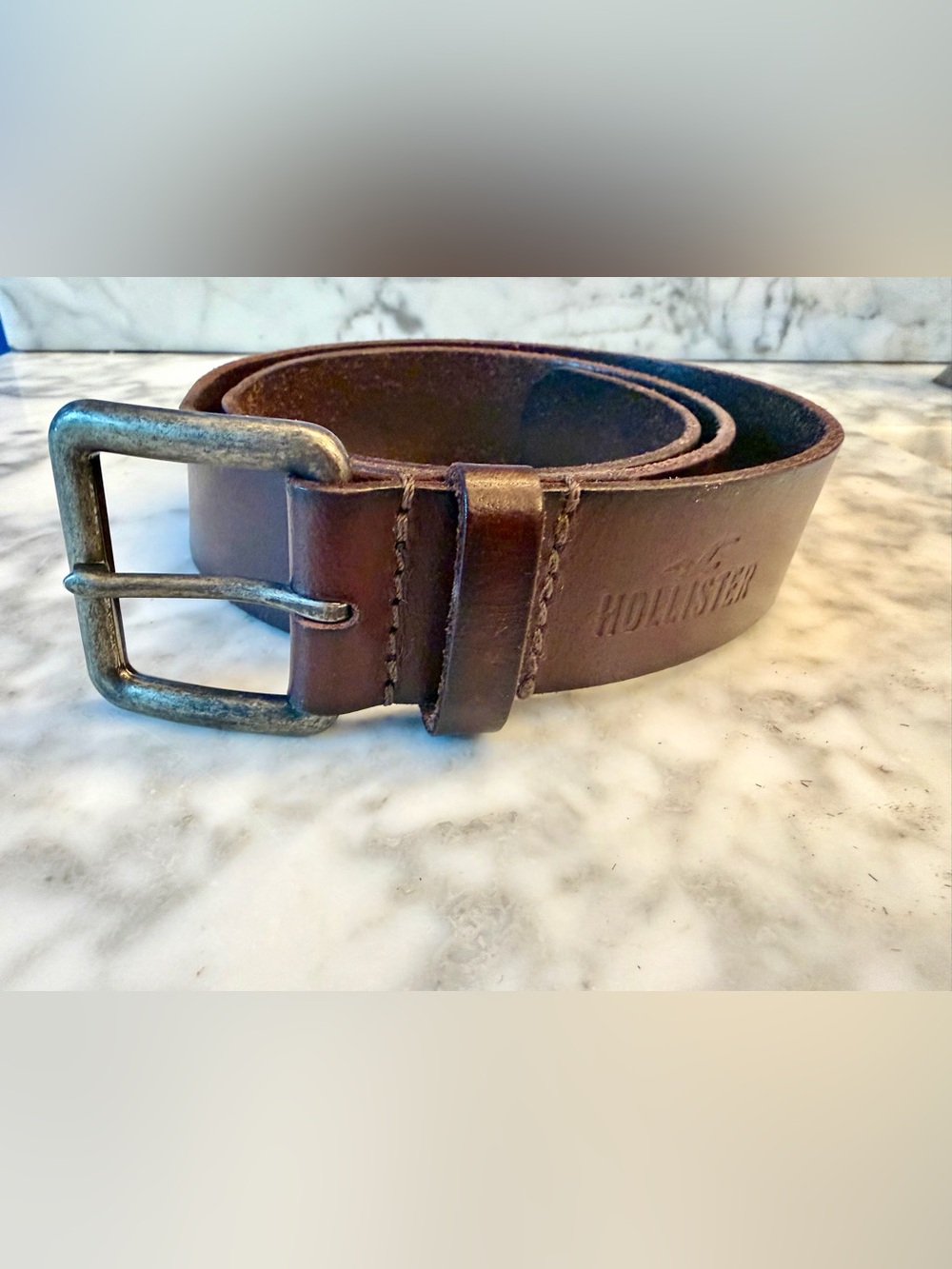 Vintage Y2K Hollister Brown Genuine Leather Belt Men’s 32 - 34 Silver Buckle